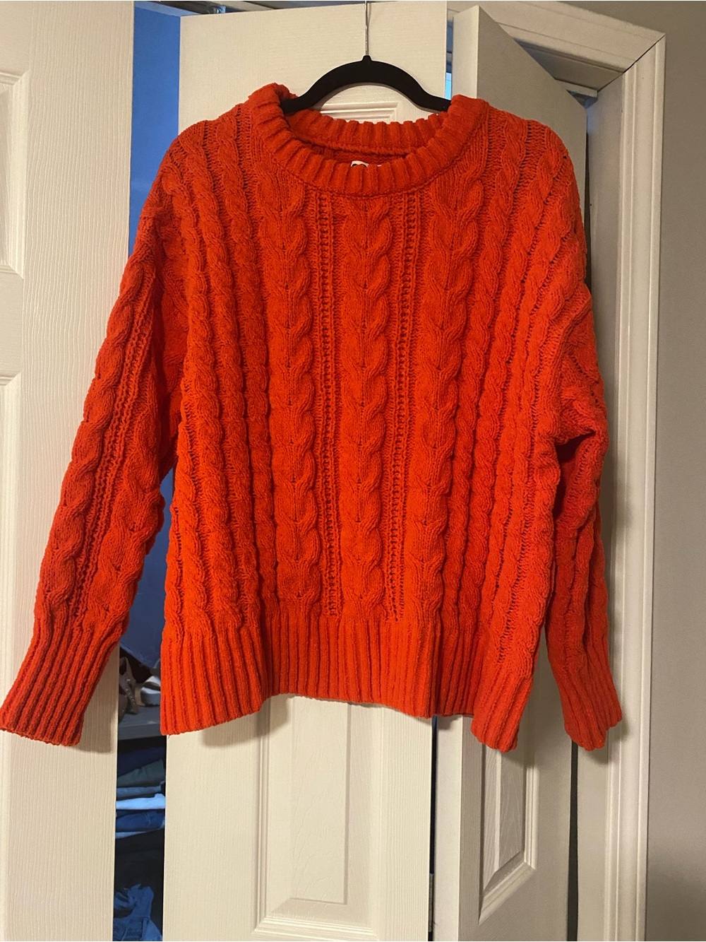 SO Bright Red Cable Crewneck Sweater